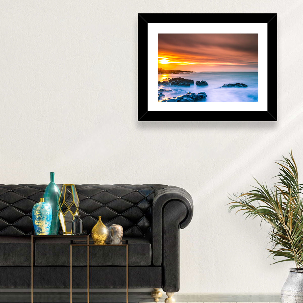 Reykjanes Golden Hour Beach Wall Art in a room, landscape