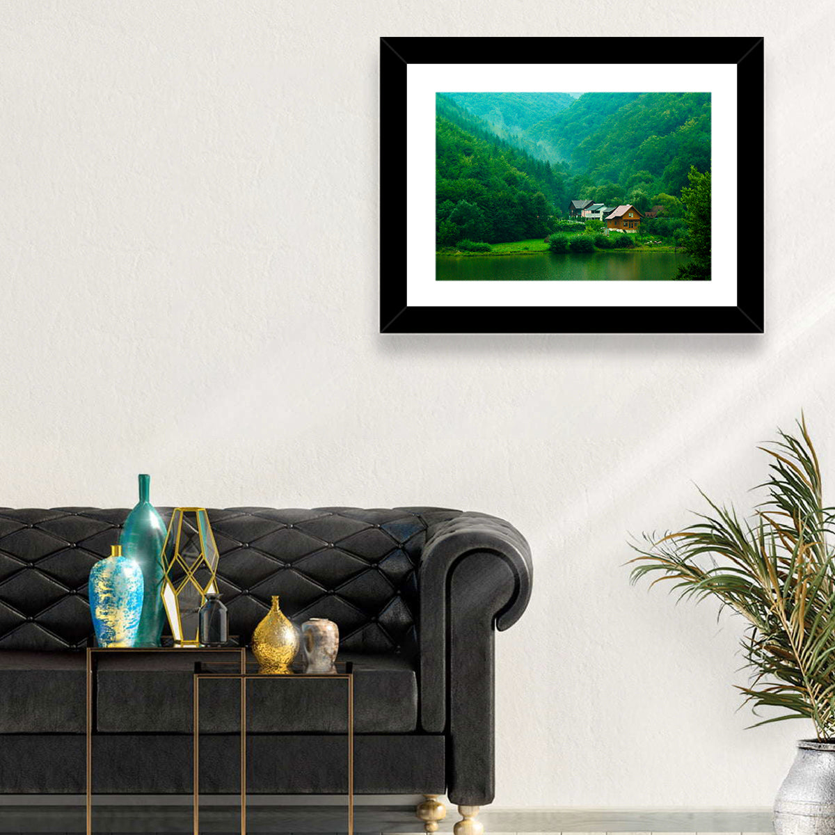 Mist Over Lake Tarnita Wall Art in a room, landscape