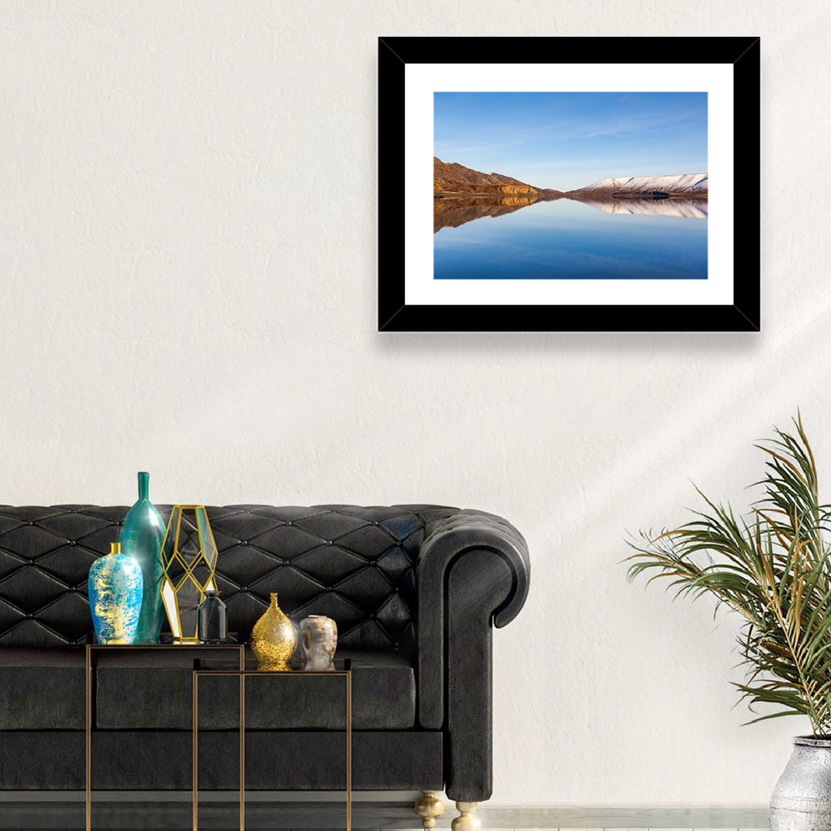 Lake Kleifarvatn Reflection Wall Art in a room, landscape