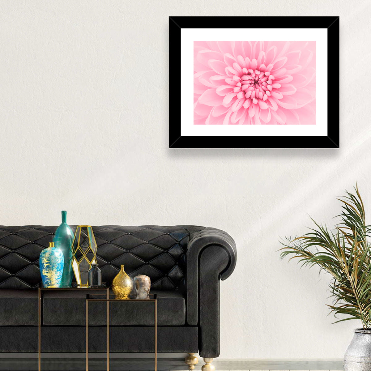 Pink Chrysanthemum Close-up Wall Art in a room, landscape