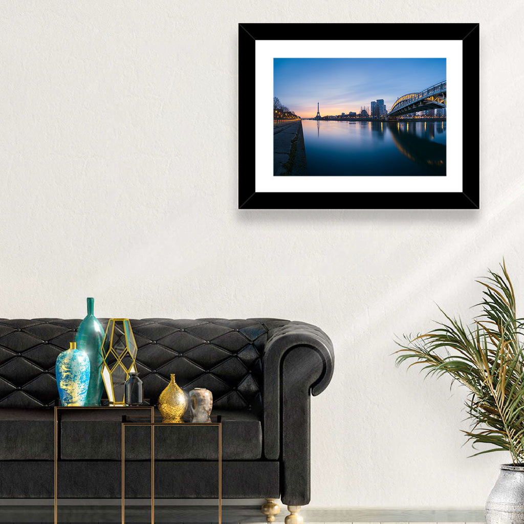 Eiffel Tower Golden Hour Reflection Wall Art