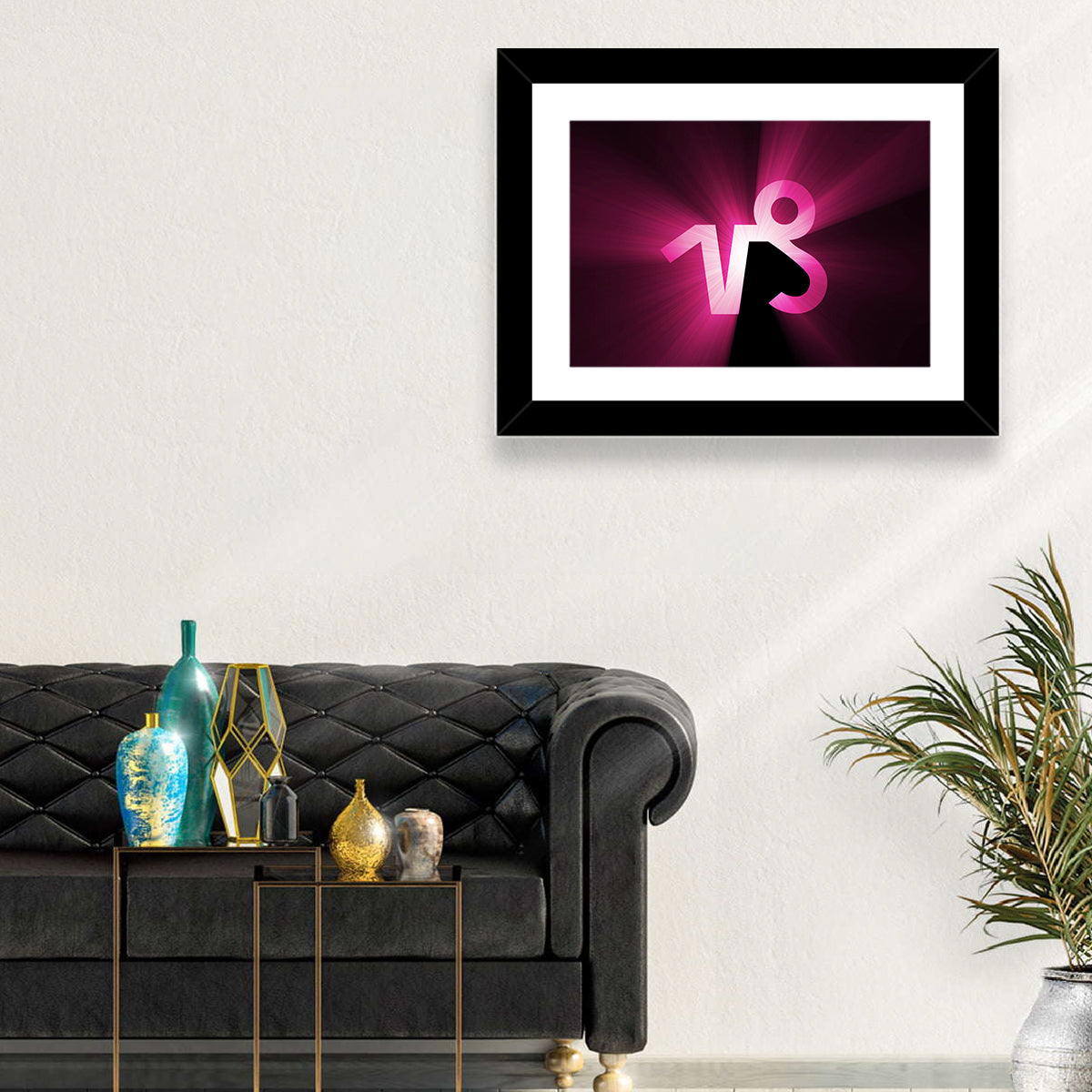 Glowing Capricorn Symbol Wall Art in a room, landscape