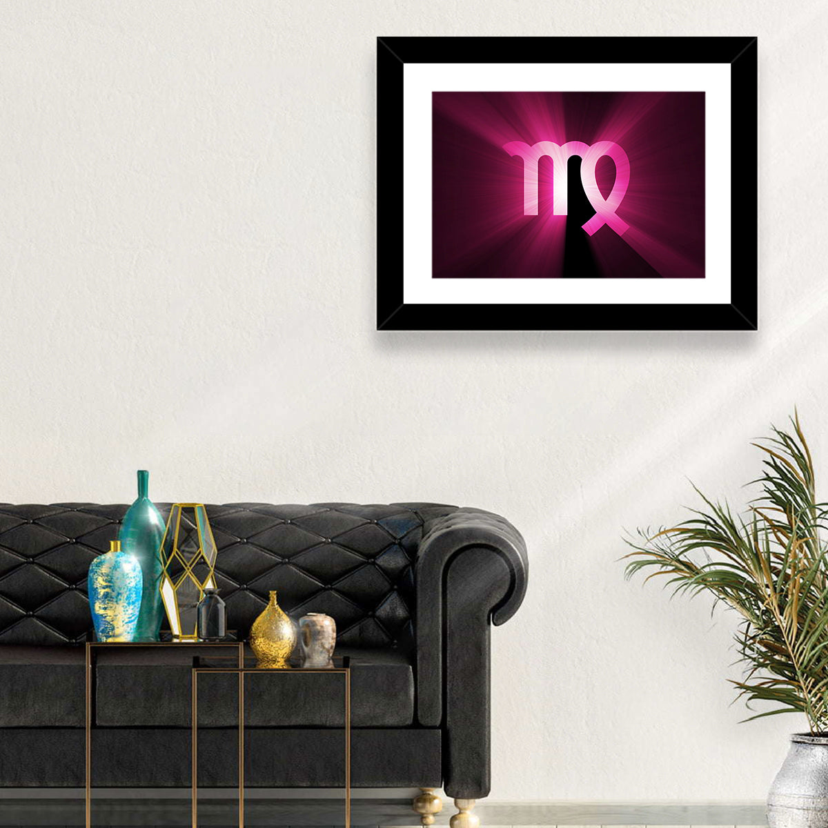 Radiant Virgo Symbol Wall Art in a room, landscape