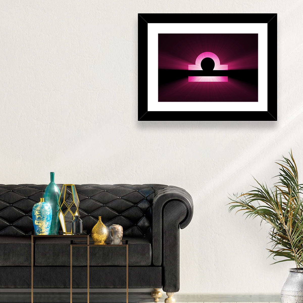 Libra Symbol Neon Glow Wall Art in a room, landscape