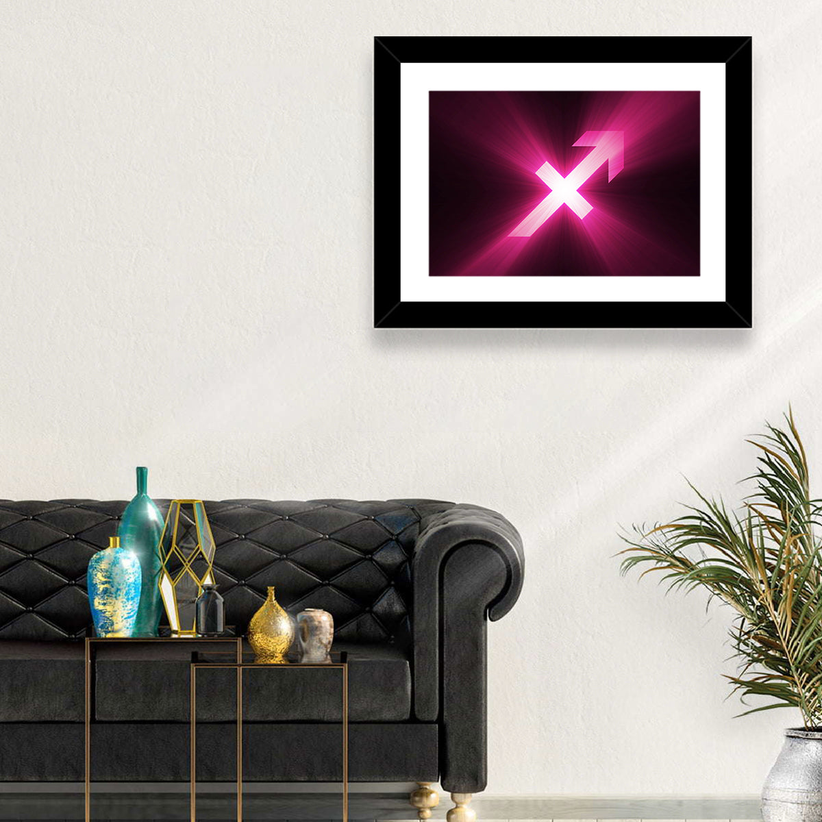 Cosmic Sagittarius Symbol Wall Art in a room, landscape