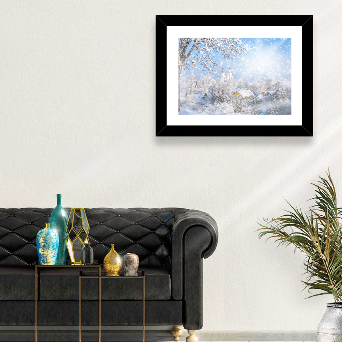 Frosted Village Wall Art in a room, landscape