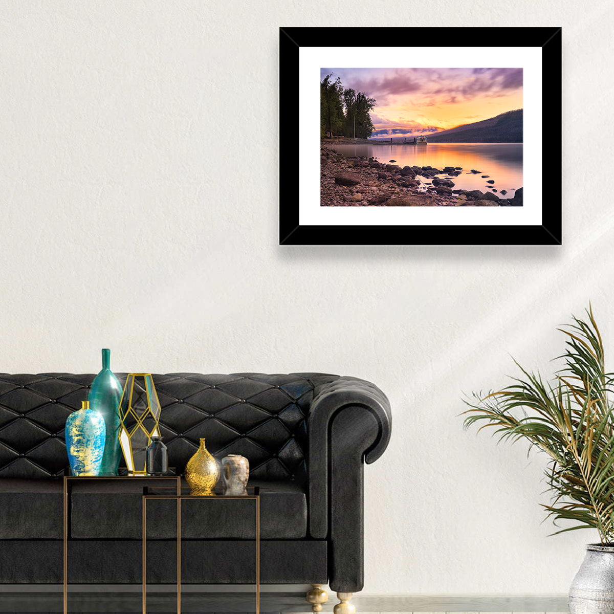 Lake Mcdonald Sunset Reflection Wall Art in a room, landscape