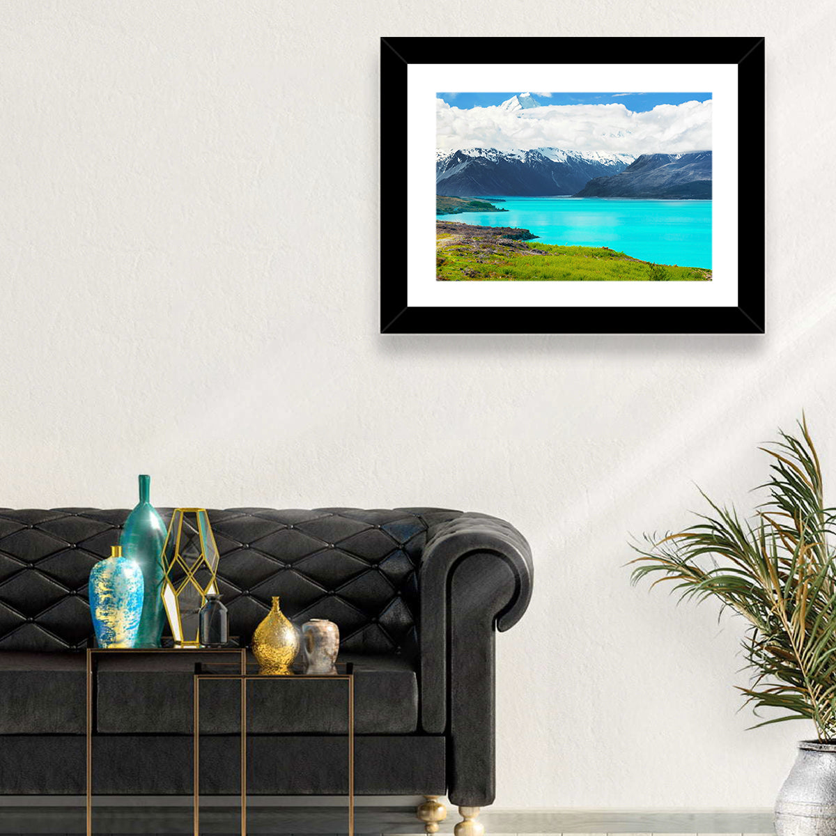 Turquoise Lake Pukaki with Mount Cook Wall Art in a room, landscape