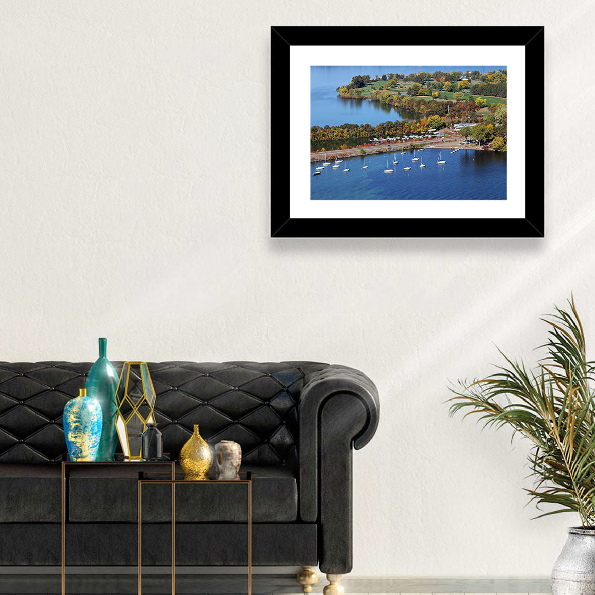 Lake Wissota Aerial Wall Art in a room, landscape