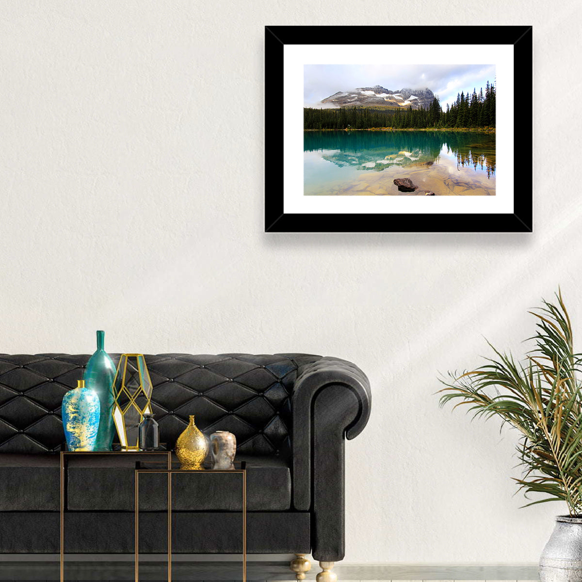 Lake O Hara Mountain Reflection Wall Art in a room, landscape