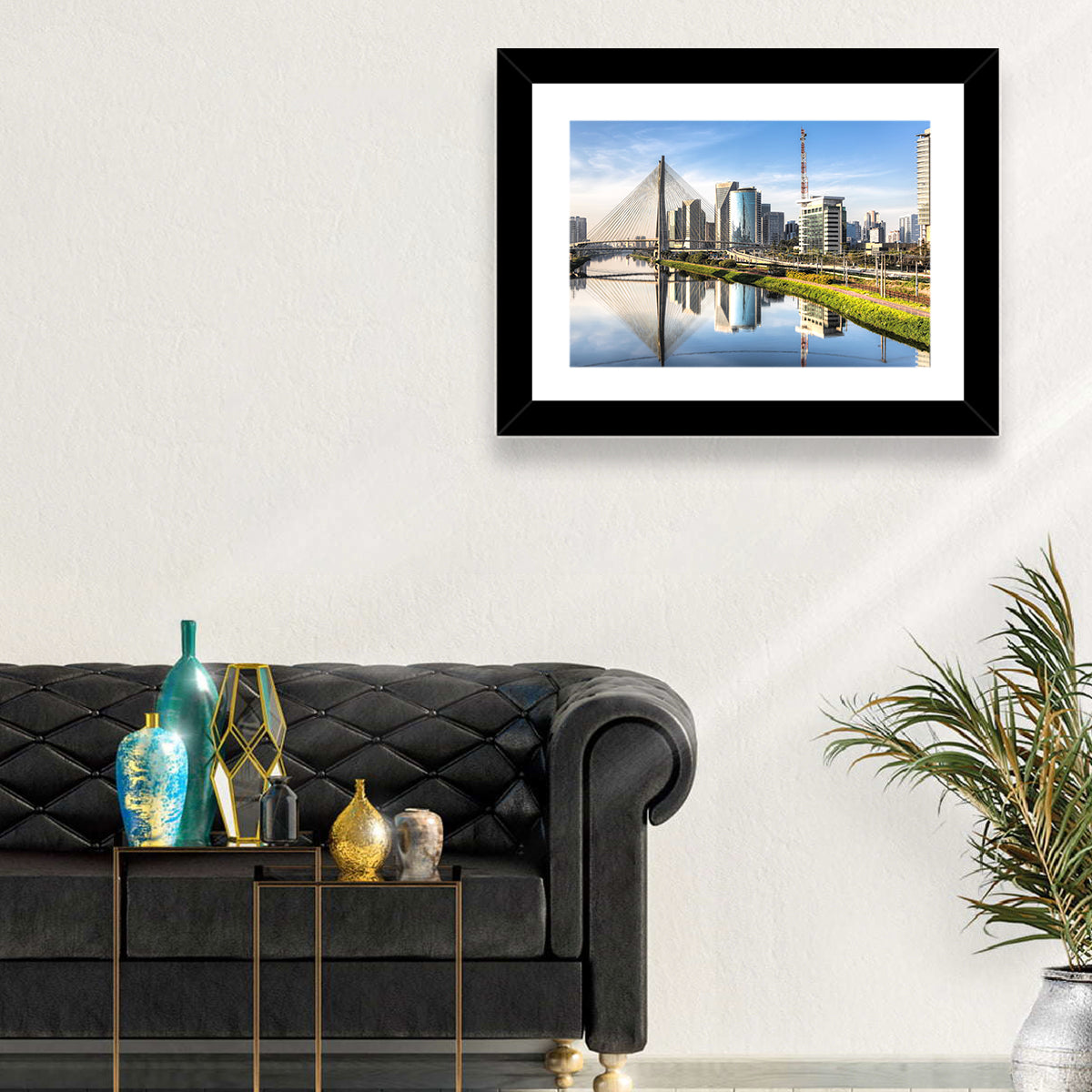 Estaiada Bridge Reflections Wall Art in a room, landscape
