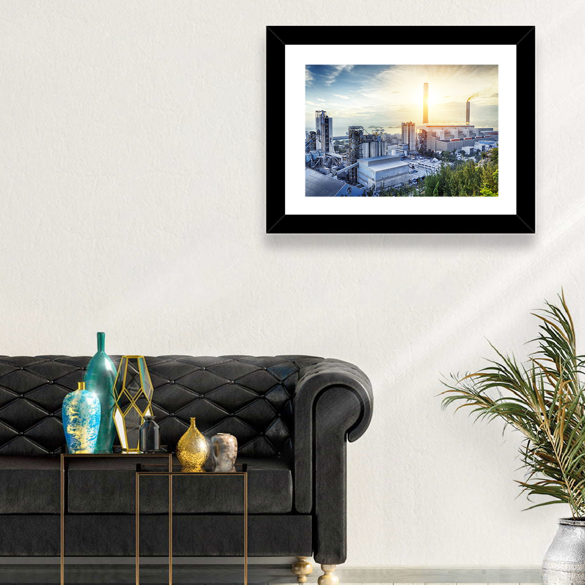 Coastal Power Plant at Sunrise Wall Art in a room, landscape