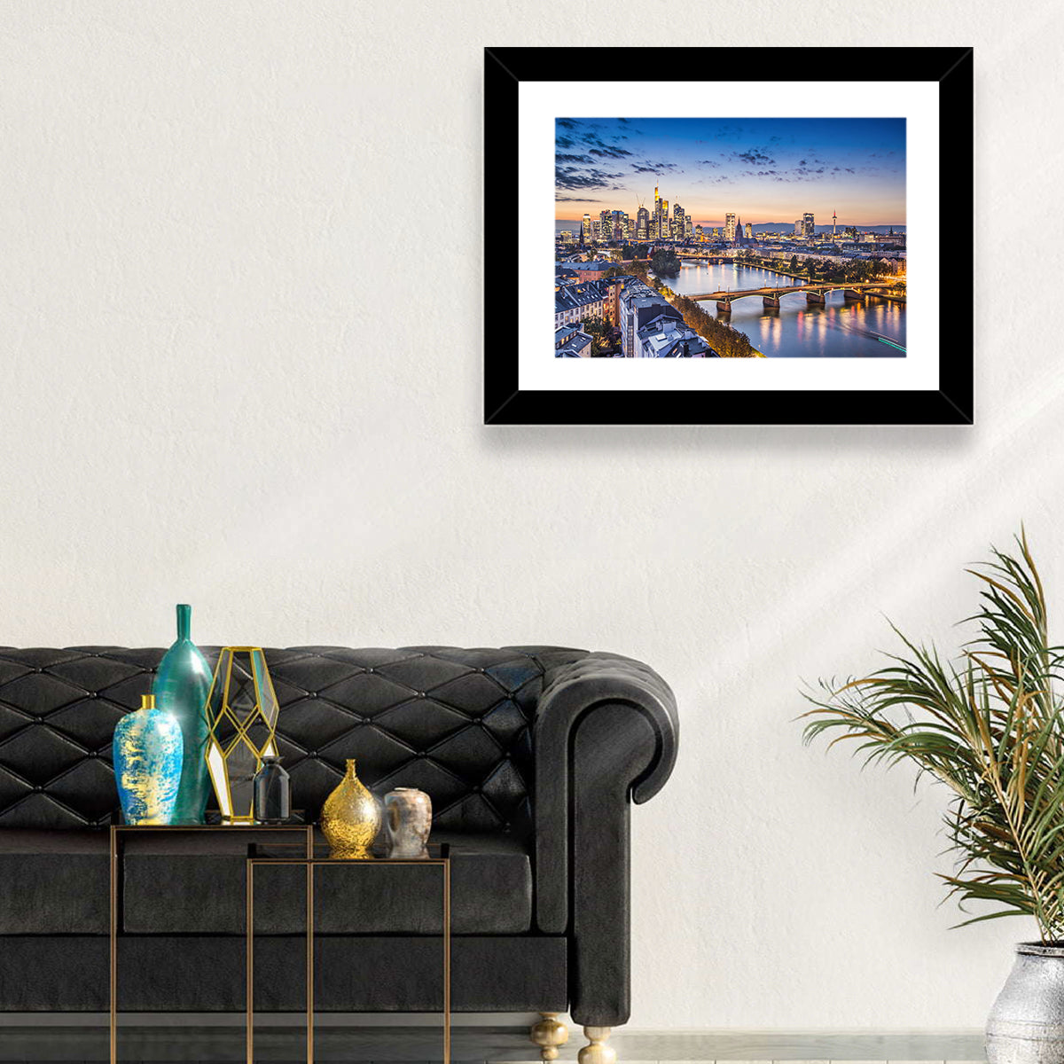 Frankfurt Twilight Skyline Wall Art in a room, landscape