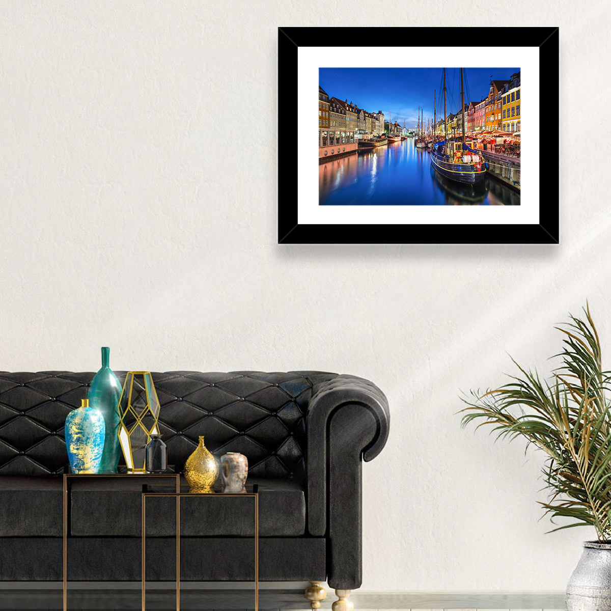 Nyhavn Canal at Dusk Wall Art in a room, landscape