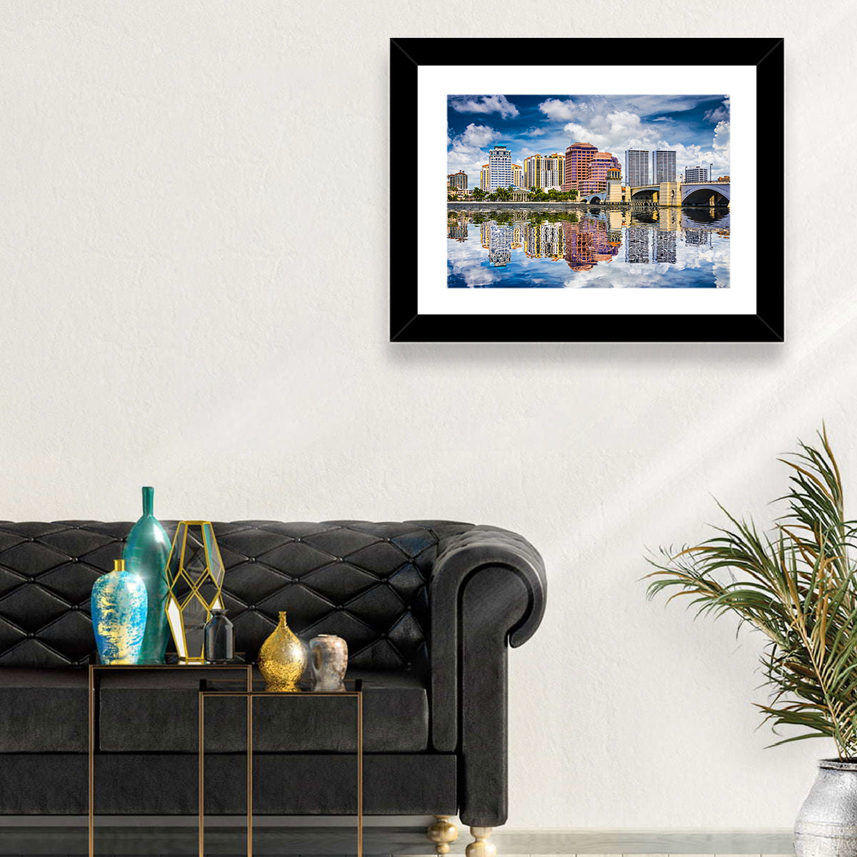 West Palm Beach Skyline Reflection Wall Art in a room, landscape