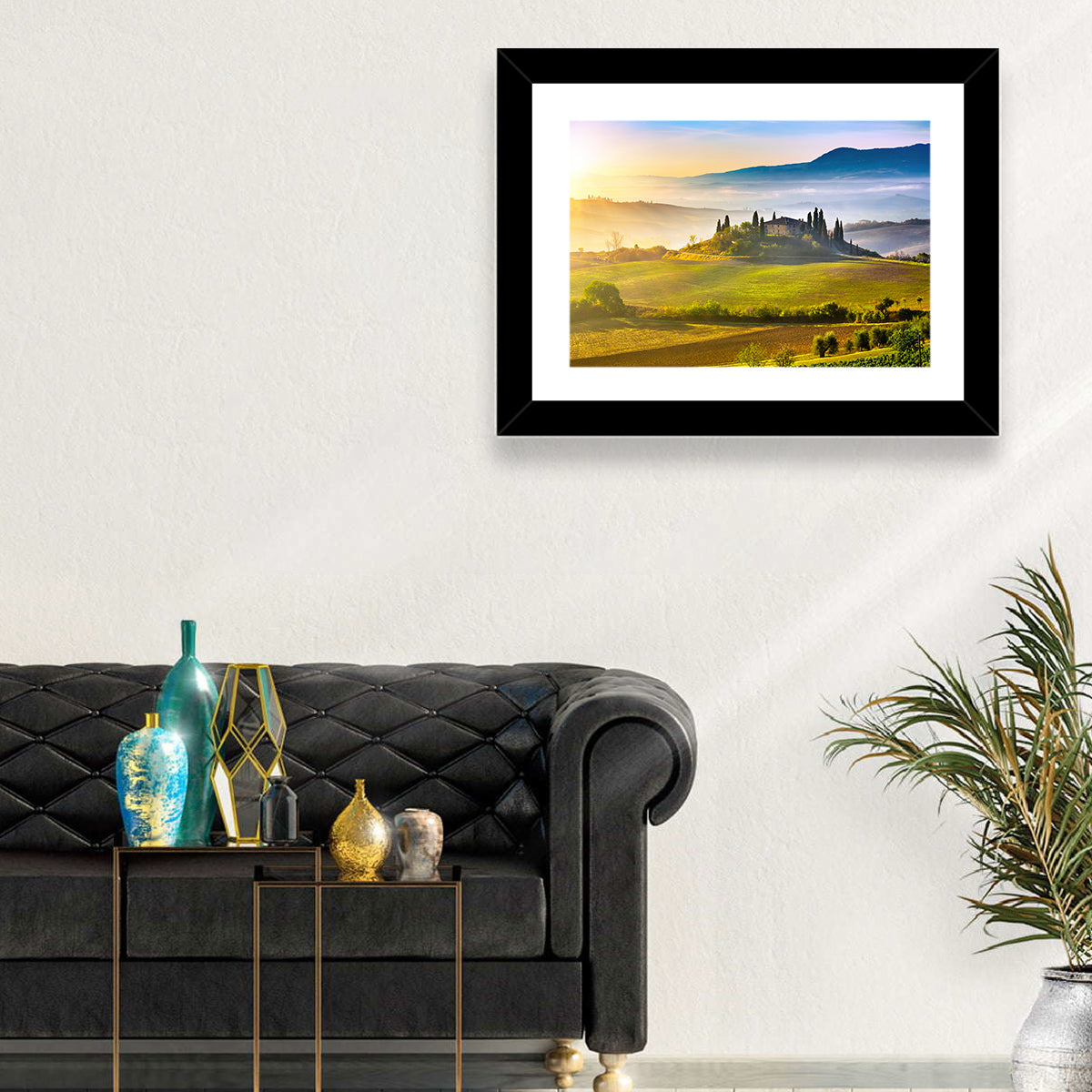 Tuscan Morning Landscape Wall Art in a room, landscape