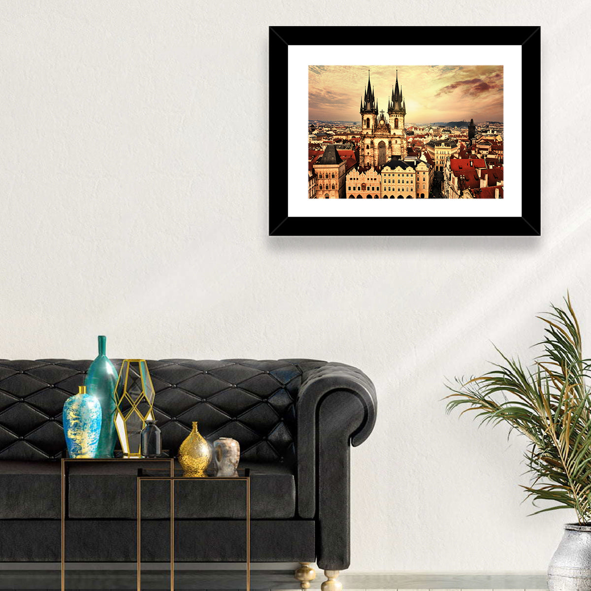 Prague Old Town Skyline at Golden Hour Wall Art in a room, landscape