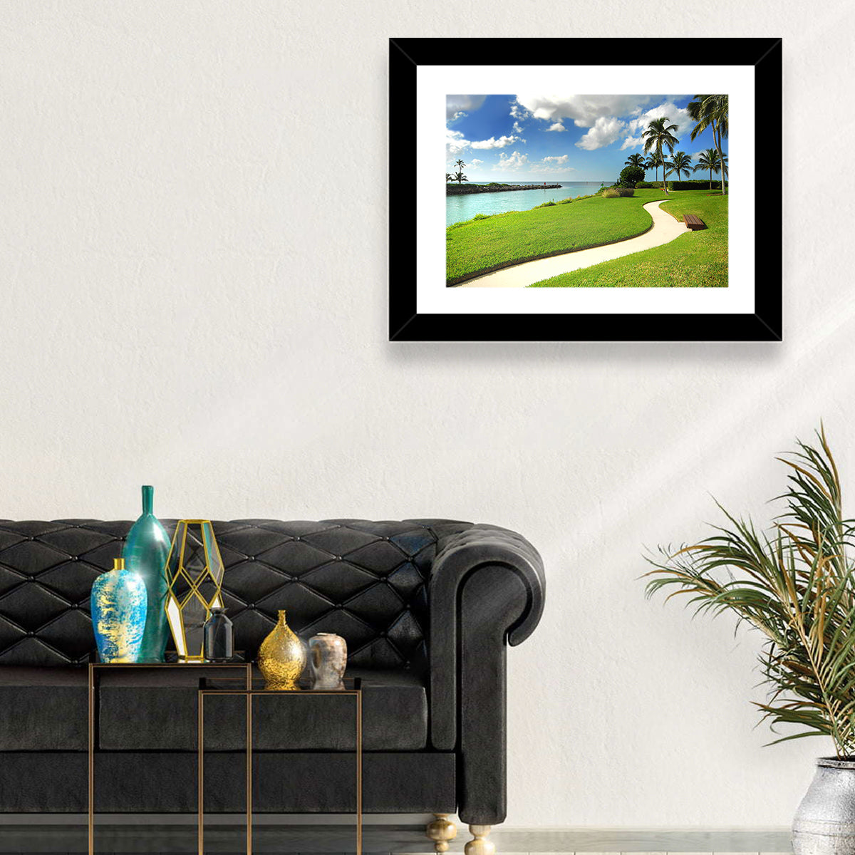 Tropical Coastal Pathway Wall Art in a room, landscape