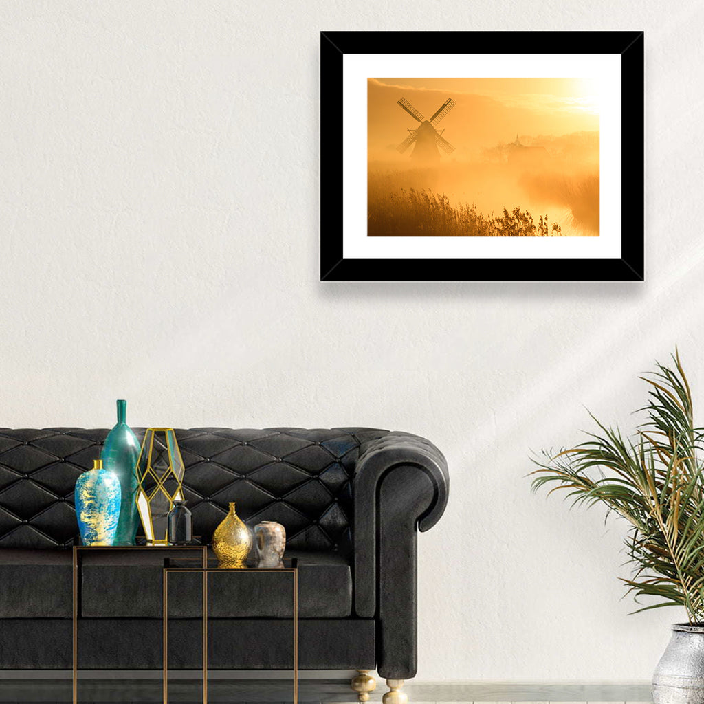 Golden Dutch Windmill Sunrise Wall Art