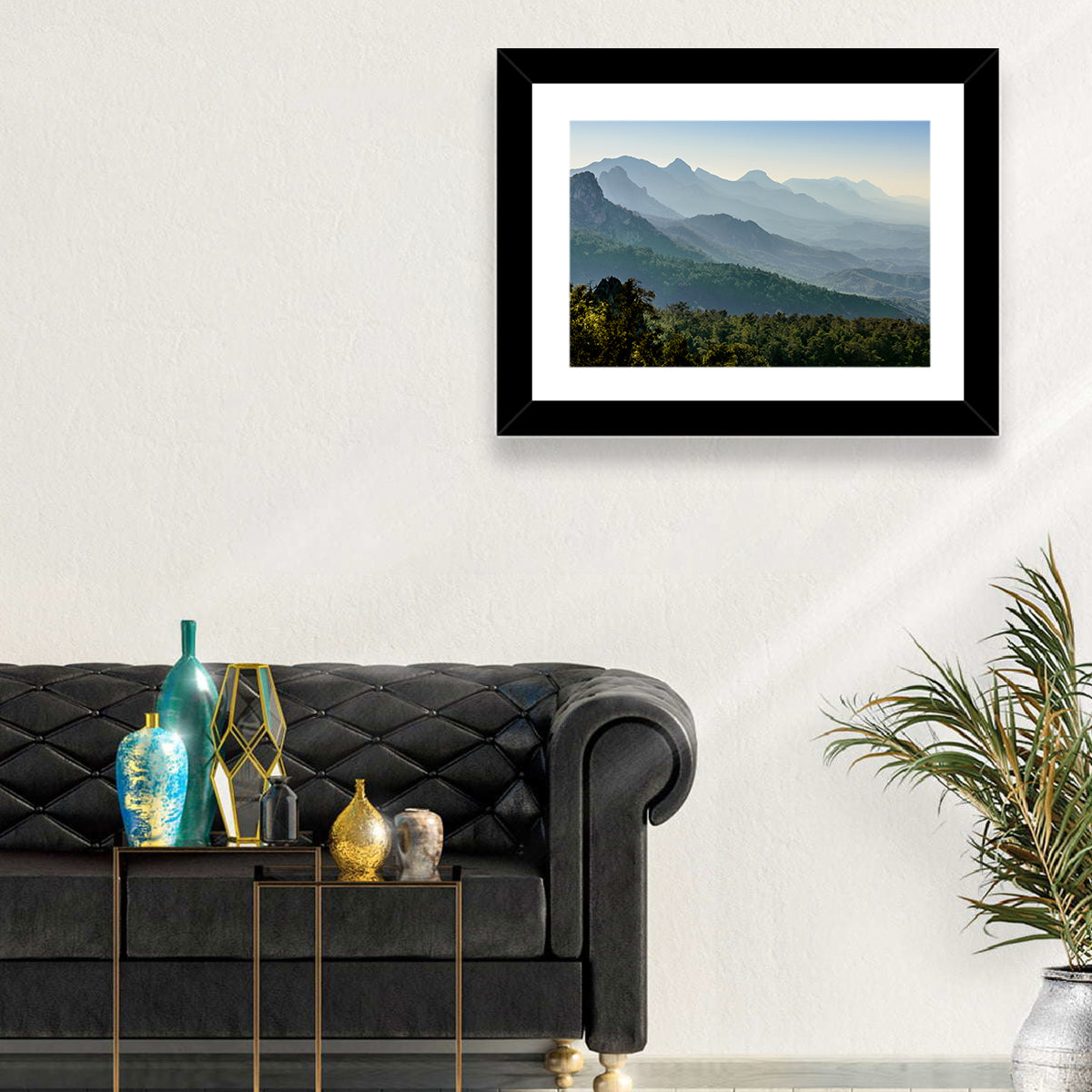 Misty Mountain Ridges Wall Art in a room, landscape
