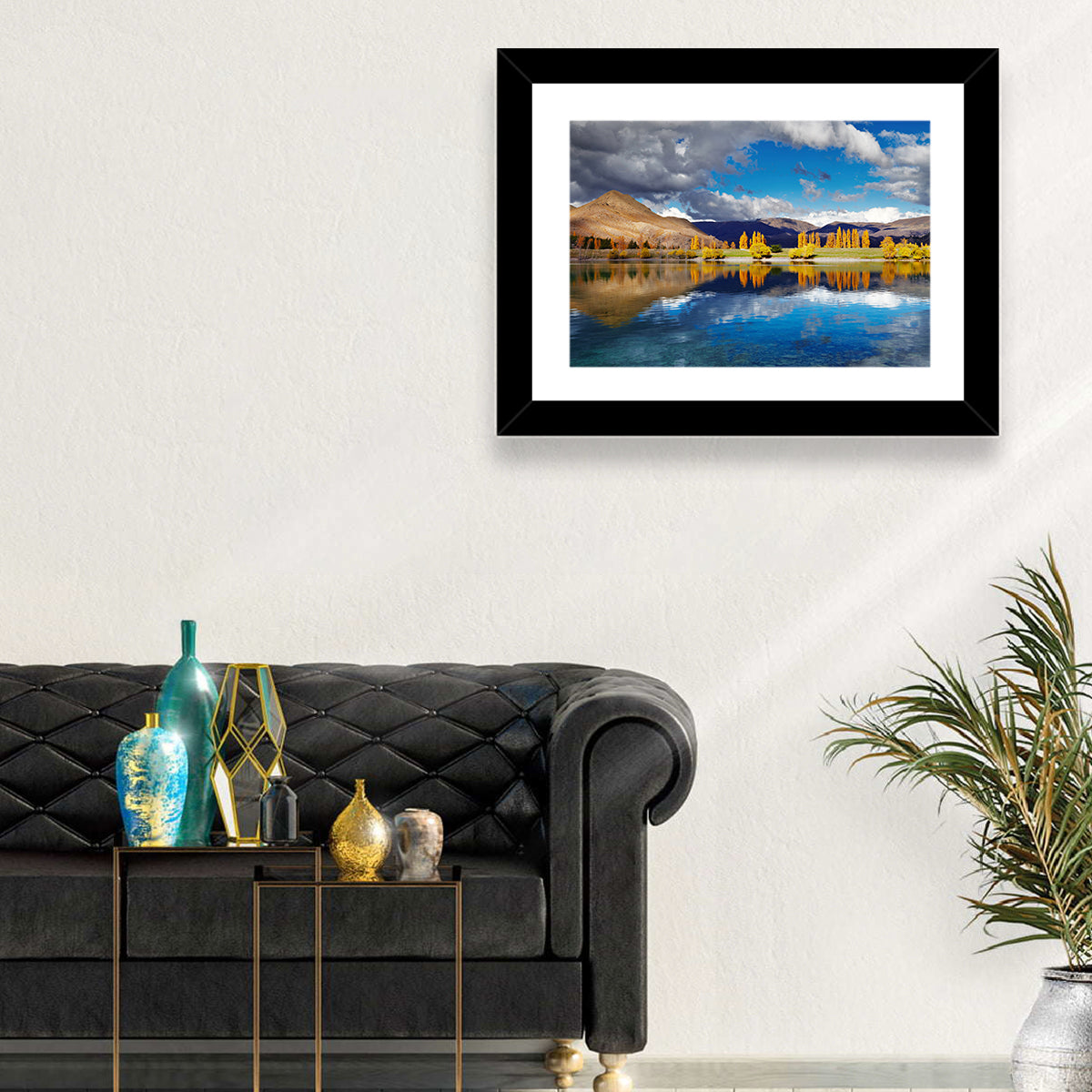 Lake Tekapo Autumn Reflection Wall Art in a room, landscape