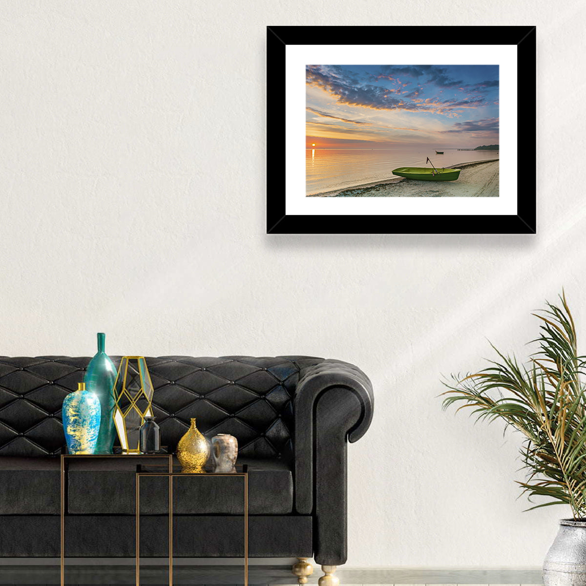 Green Rowboat at Sunrise Wall Art