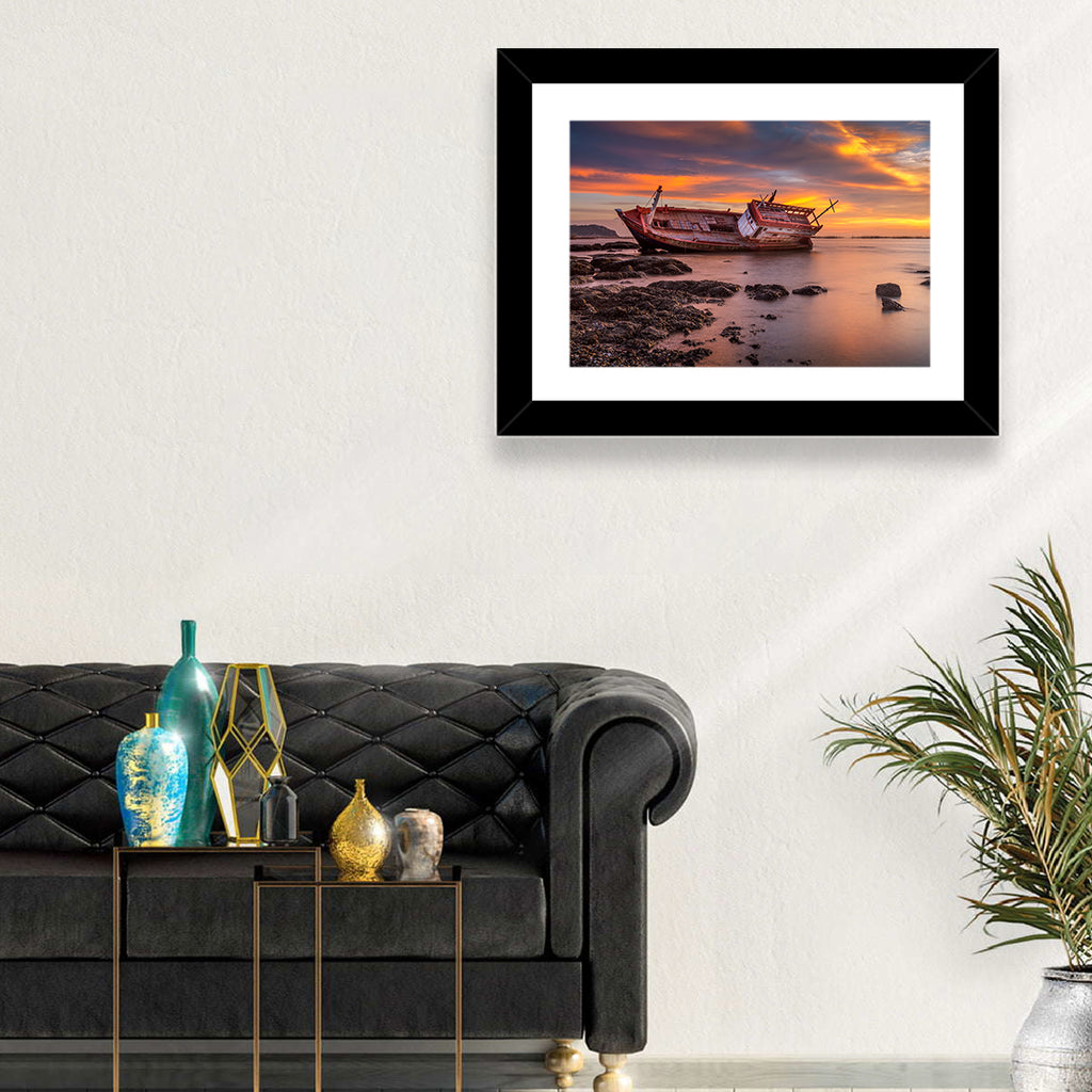 Shipwreck at Sunset Wall Art