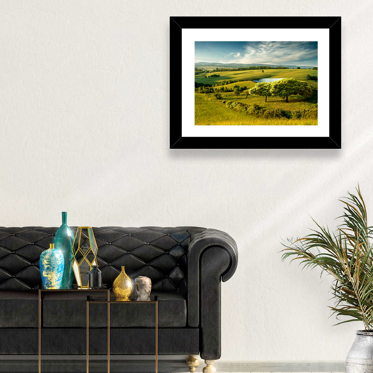 Rolling Hills with Pond Wall Art in a room, landscape