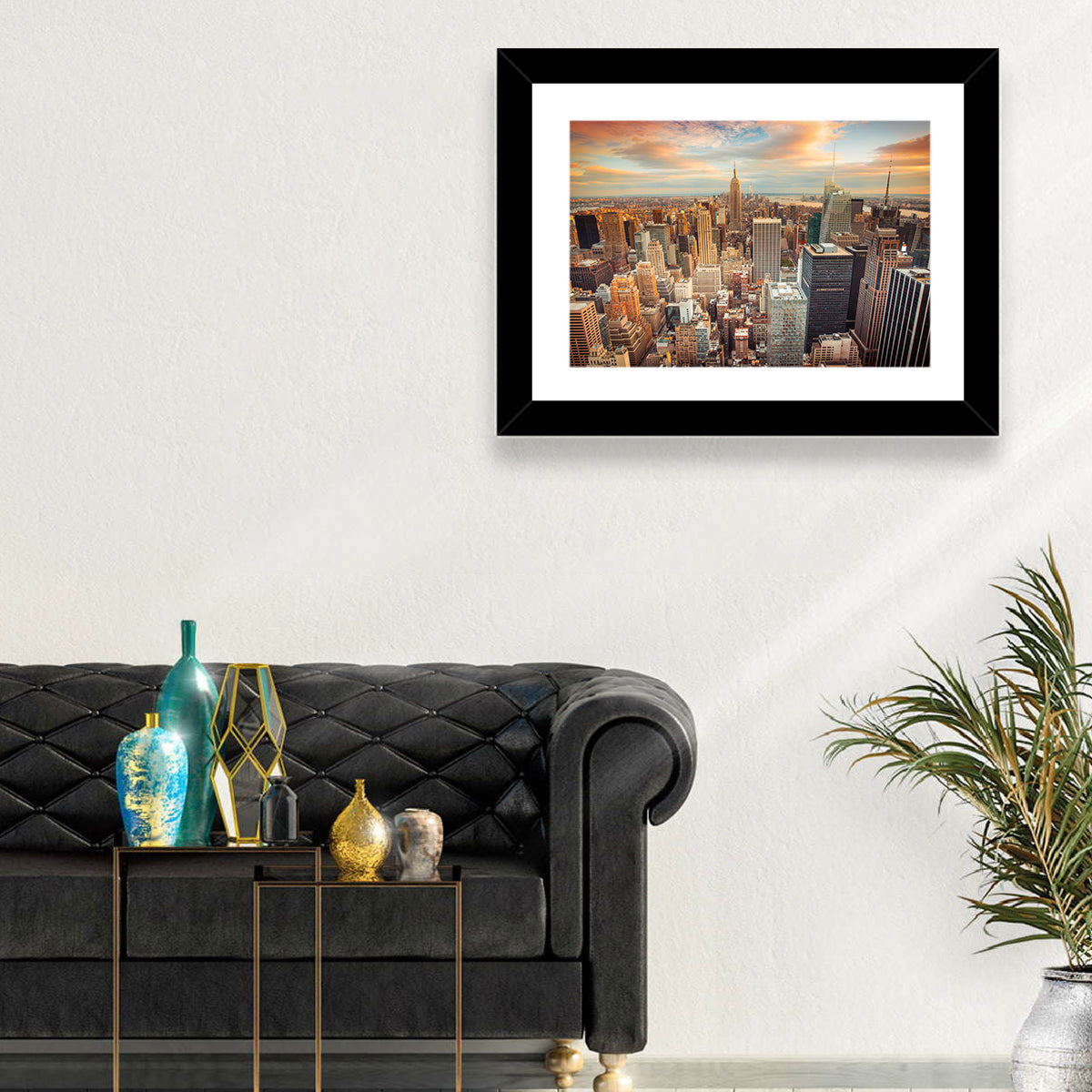 Midtown Manhattan Skyline at Sunset Wall Art in a room, landscape