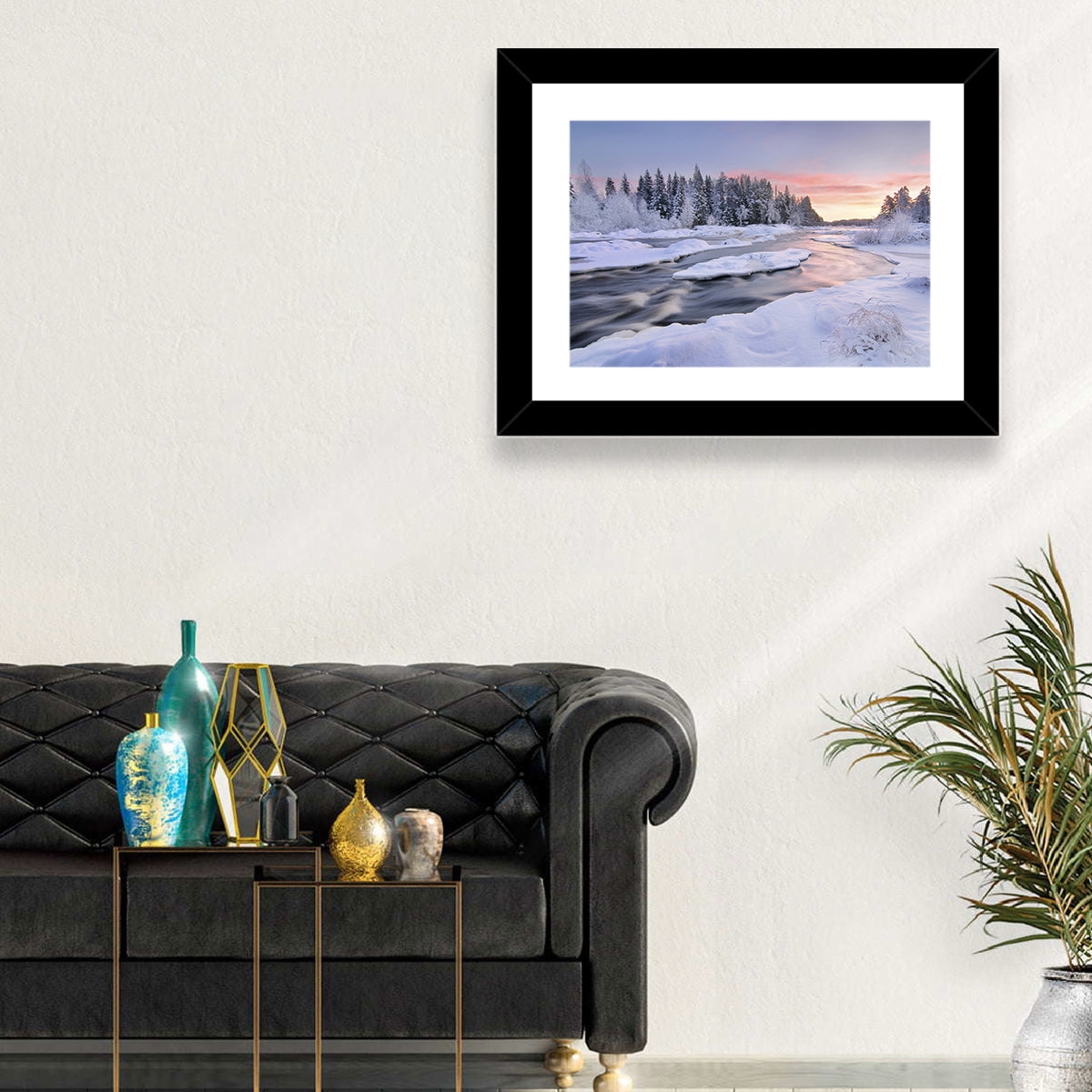 Kiiminkijoki Winter Sunrise Wall Art in a room, landscape