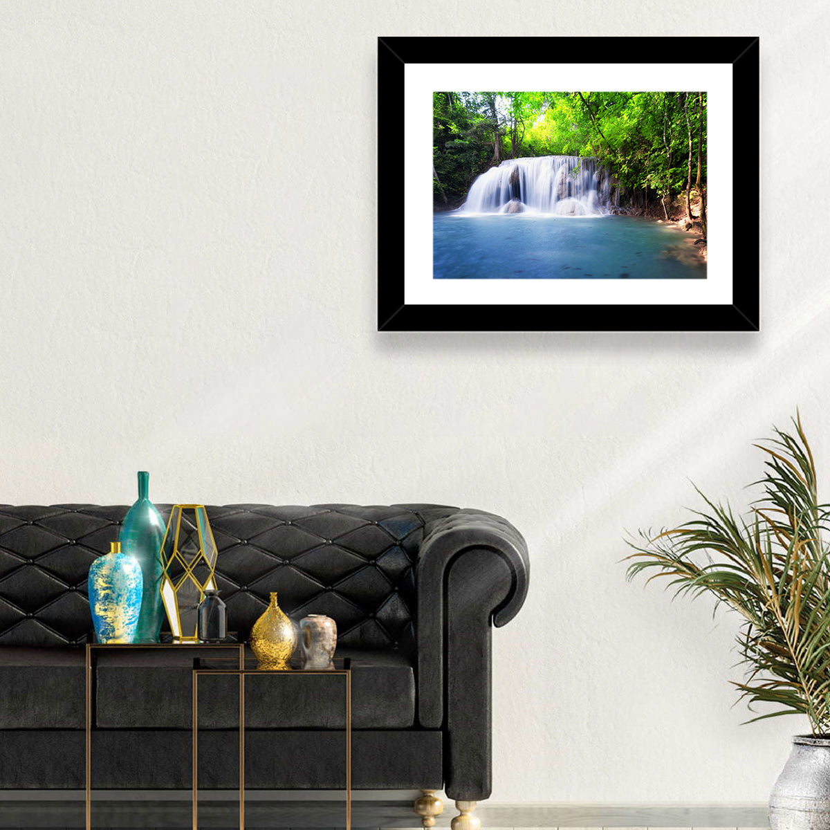 Erawan Waterfall Emerald Pool Wall Art in a room, landscape