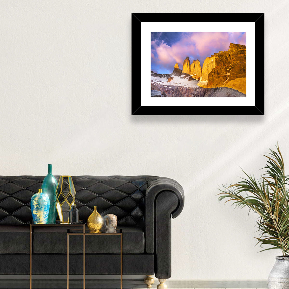 Torres Del Paine Alpenglow Wall Art in a room, landscape