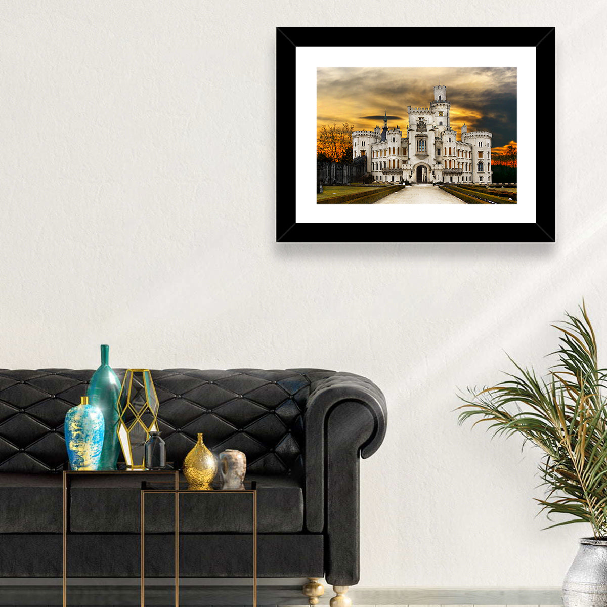 Hluboká Castle at Sunset Wall Art in a room, landscape
