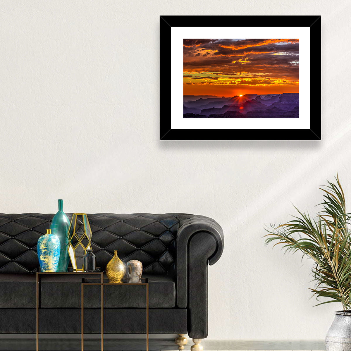 Lipan Point Sunset Sunburst Wall Art in a room, landscape