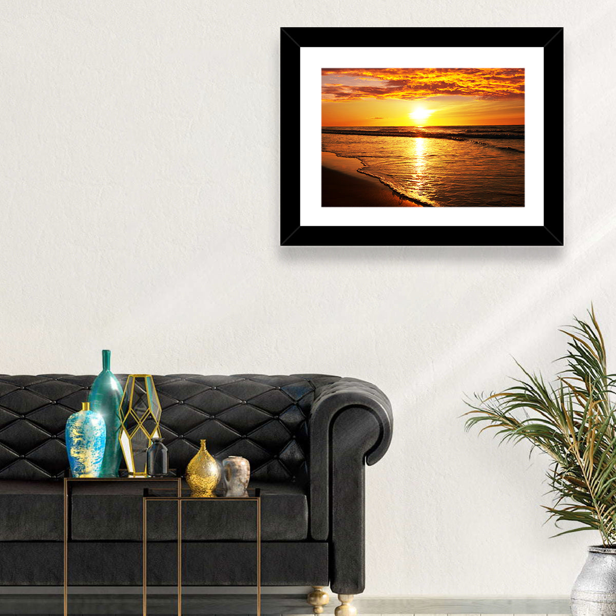 Golden Thai Beach Sunset Wall Art in a room, landscape