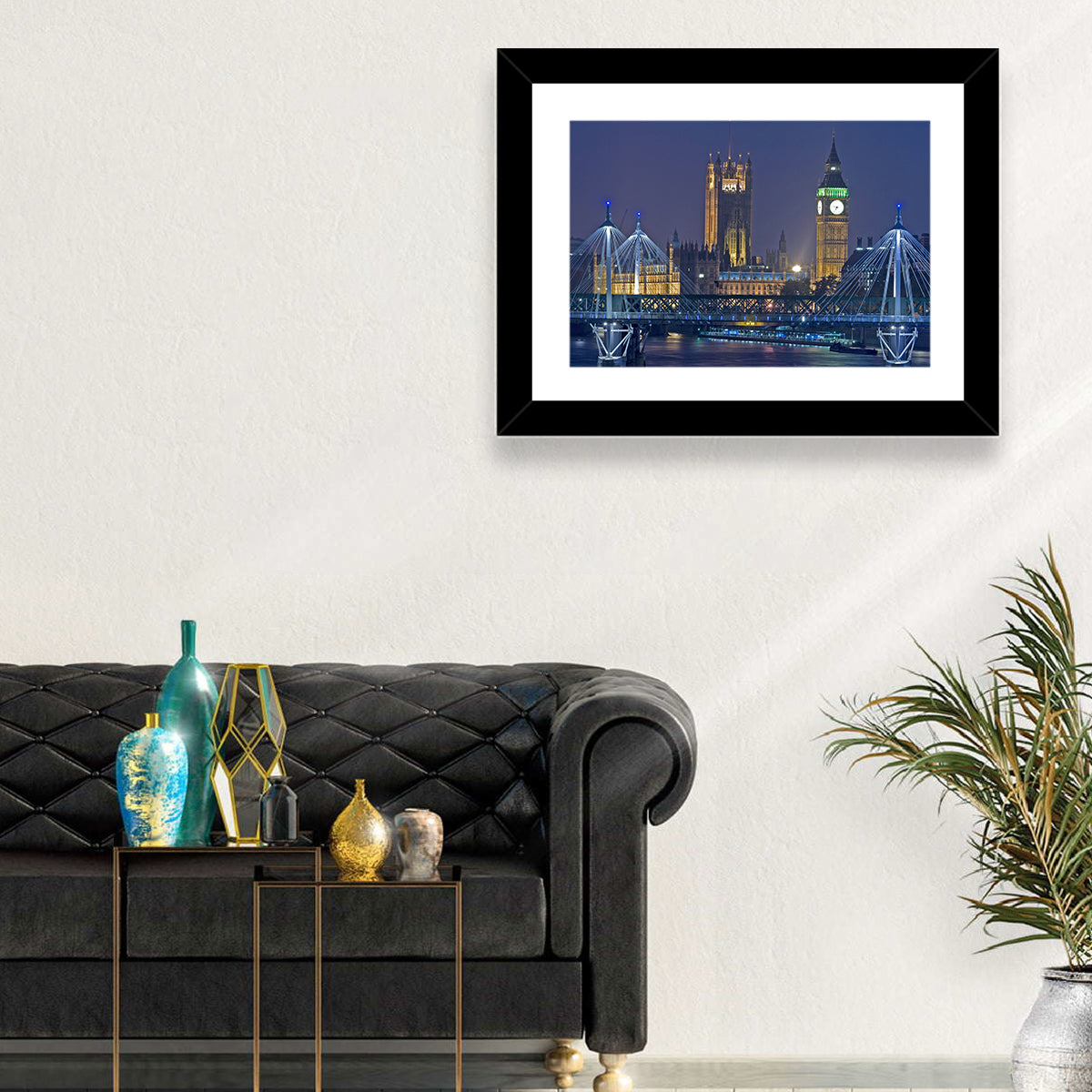 Big Ben Night Skyline Wall Art in a room, landscape