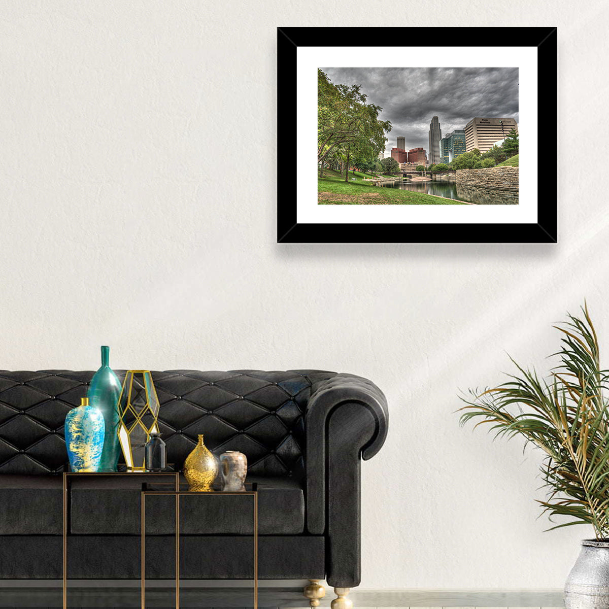 Omaha Skyline at Gene Leahy Mall Wall Art in a room, landscape