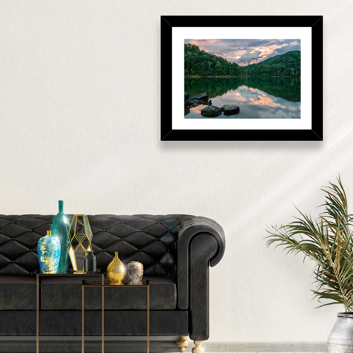 Martins Fork Lake Sunset Wall Art in a room, landscape