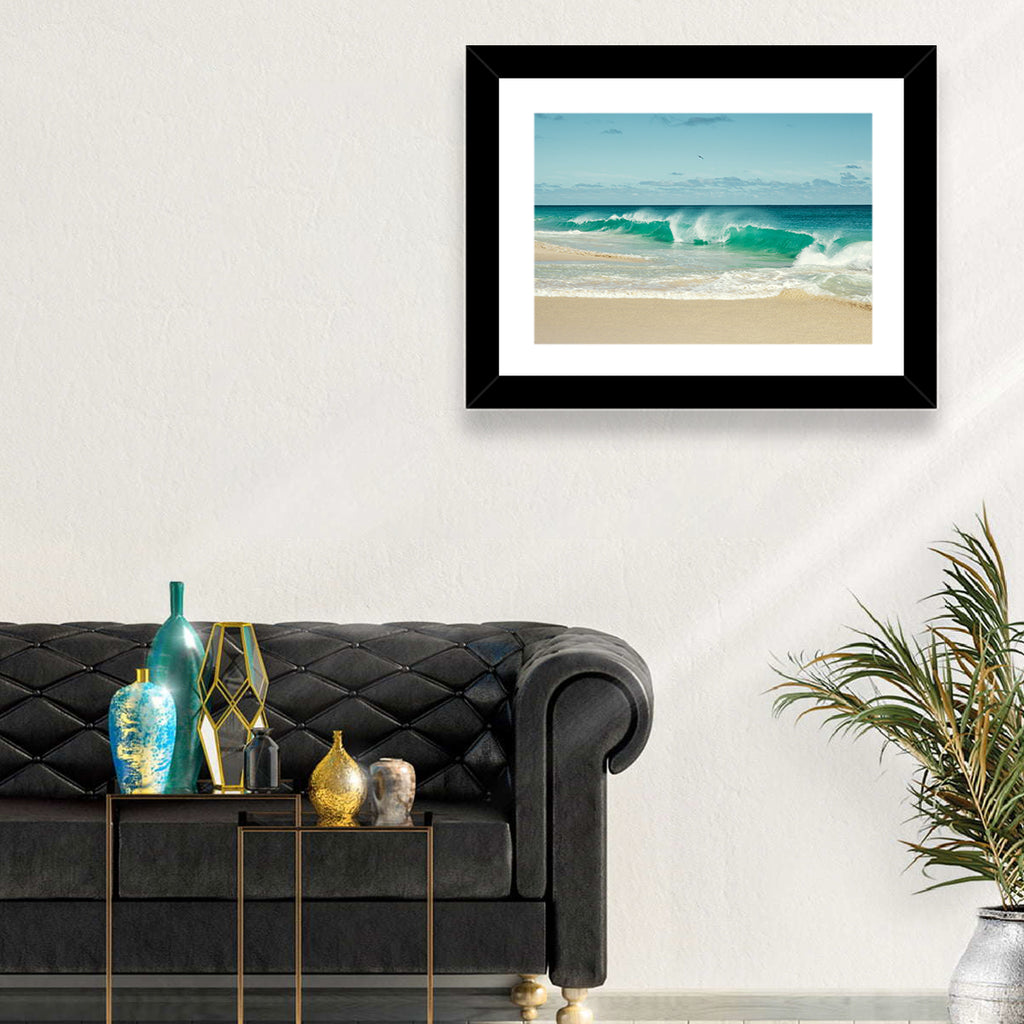 Turquoise Wave on Sandy Beach Wall Art