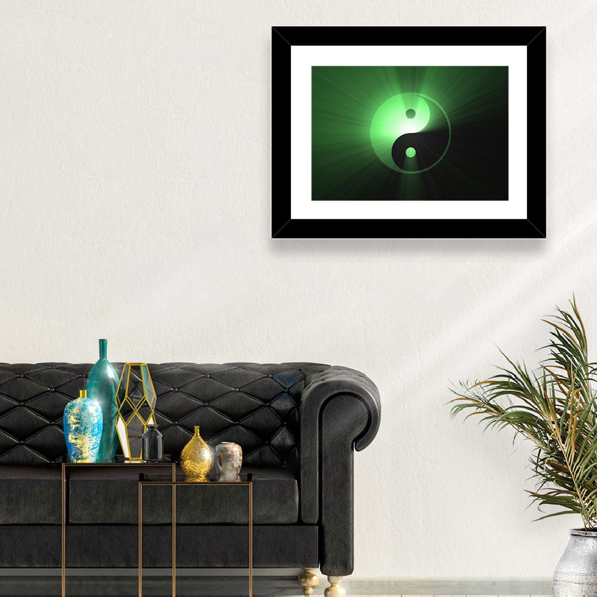 Green Glowing Yin Yang Wall Art