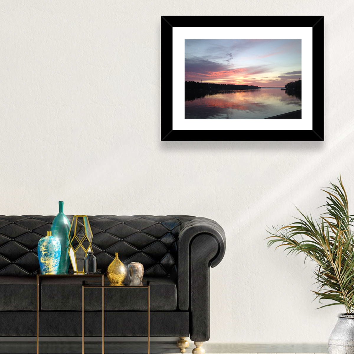 Lake Eufaula Sunset Wall Art in a room, landscape