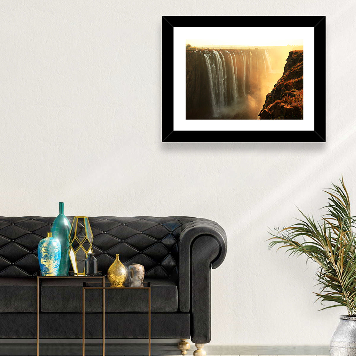 Victoria Falls Golden Hour Wall Art in a room, landscape