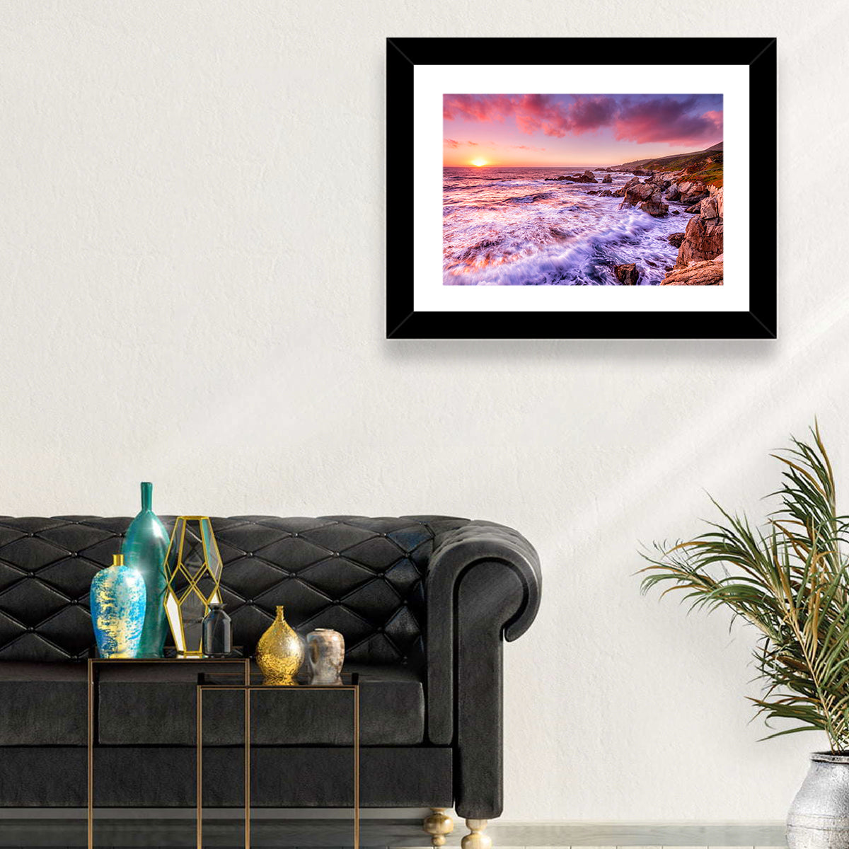Dusk Over California Cliffs Wall Art in a room, landscape
