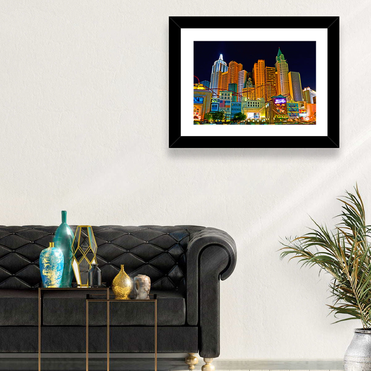 Las Vegas Big Apple Coaster at Night Wall Art in a room, landscape