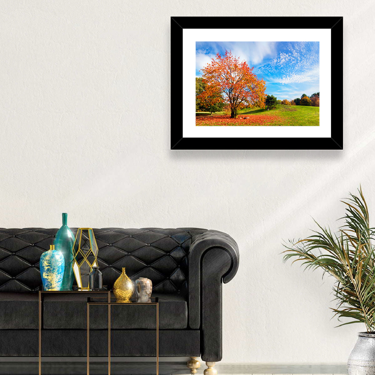 Orange Maple on Rolling Hill Wall Art in a room, landscape