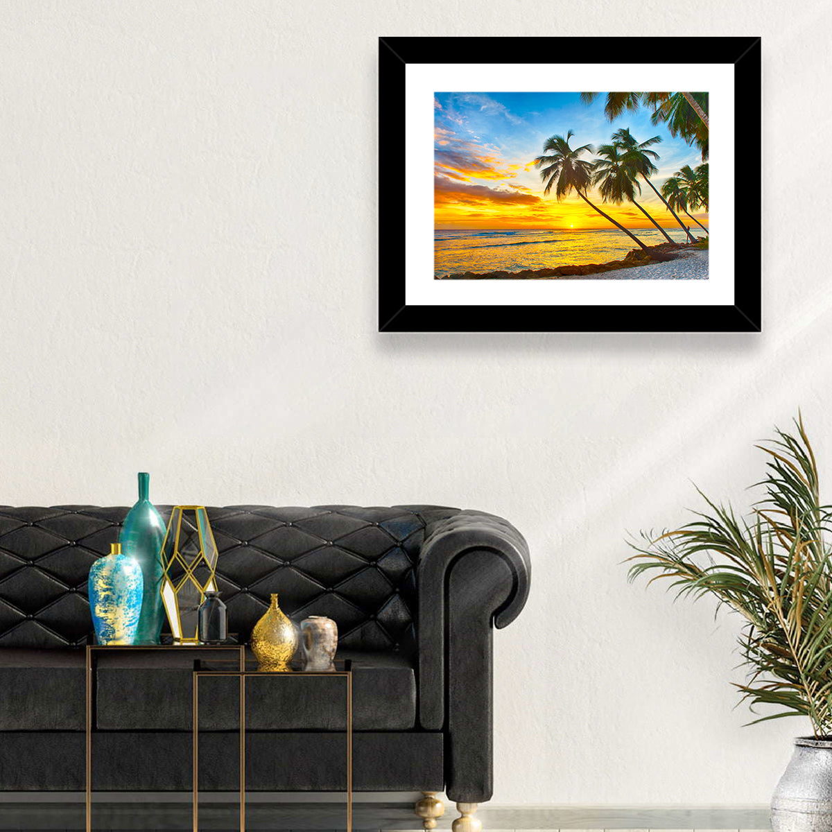 Palm Island Sunset Wall Art in a room, landscape