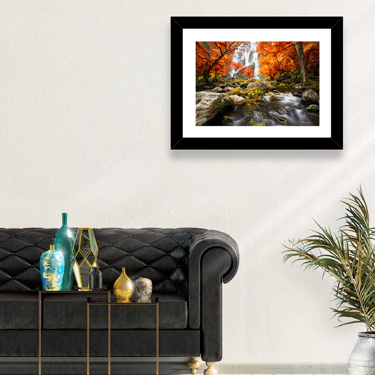 Autumn Forest Waterfall Wall Art