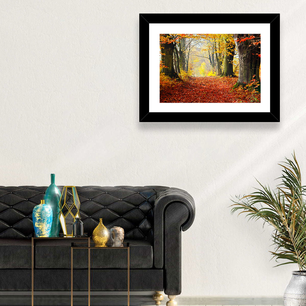 Misty Autumn Forest Path Wall Art