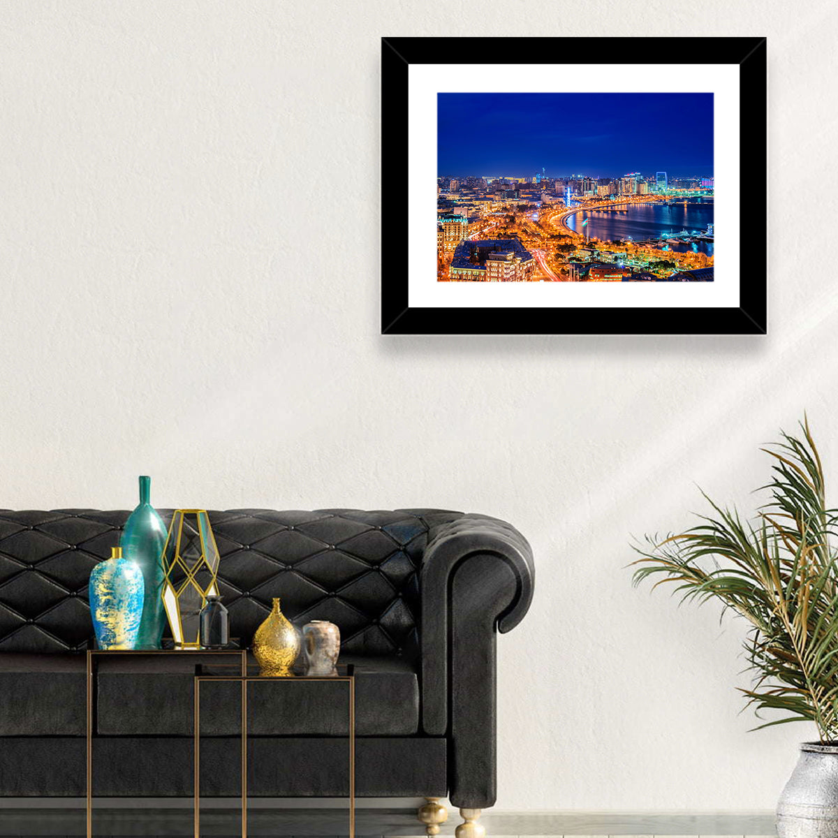 Baku Night Skyline Wall Art in a room, landscape
