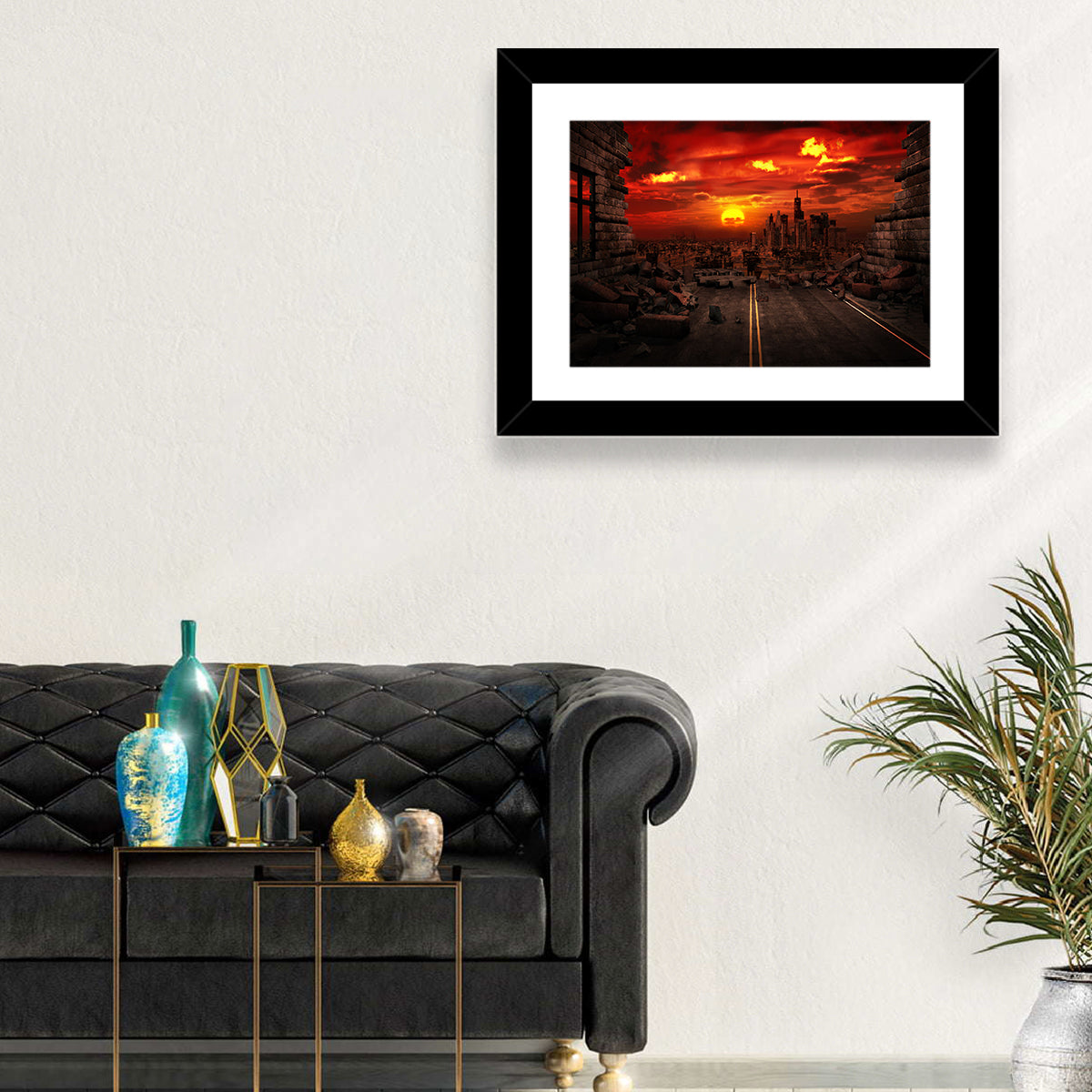 Apocalyptic Sunset Wall Art in a room, landscape